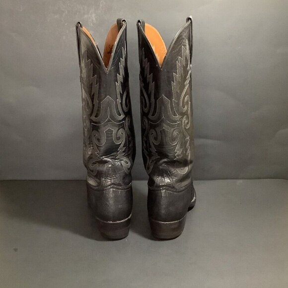 LUCCHESE Cowboy Boots Black Lizard Leather Size Men’s 5 / Women’s 6.5/7 - Picture 3 of 8